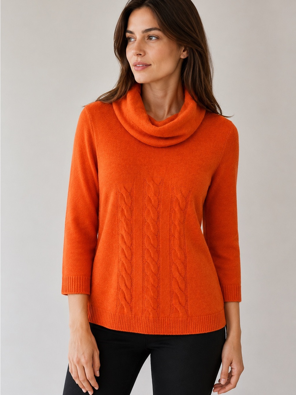 Escada Orange Wool Angora Cable Knit Cowl Sweater Italy 36 S